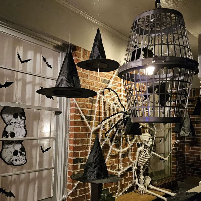 6er Set Halloween Hexenhüte aus MicroPlush in Schwarz mit Aufhängeschnur zur Dekoration - Bild 4