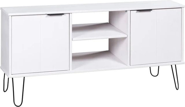 vidaXL TV-Schrank New York in Weiß, skandinavisches Design aus Kiefer Massivholz und Metall, Wandmontage, B: 114,5 cm, T: 39,5 cm, H: 57,0 cm - Bild 1
