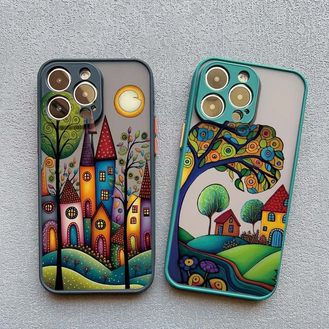 Stoßfeste Clespruce Handyhülle mit Waldhaus-Design für iPhone 11 bis iPhone 17 Pro Max, Multicolor/Lila - Bild 1