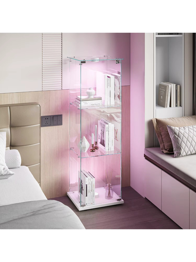 Comanlai 3-Schichtige Glasvitrine mit LED-Beleuchtung und Schloss in Weiß - Bild 3