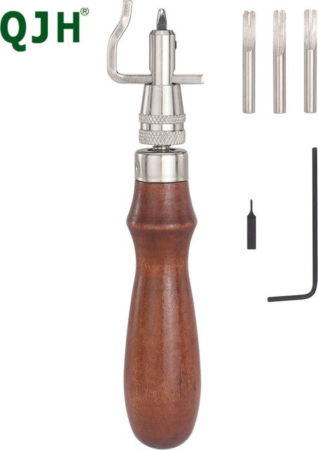 QJH 7-in-1 Pro Lederwerkzeug Set, verstellbares Stitching Groover Kit mit Kantenbebeiler und Falzwerkzeug in Braun - Bild 1
