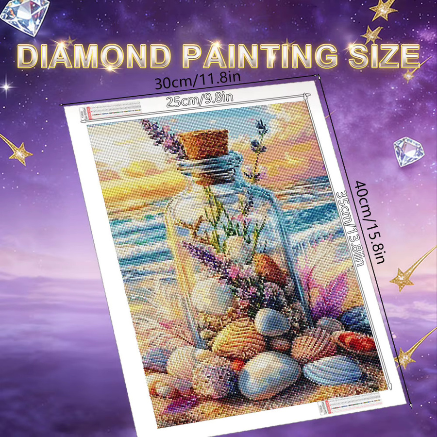 HUACAN Diamant-Mosaik Komplettset Meereslandschaft in Mehrfarbig, Rundes Diamantmalerei Set mit Strand- und Muschel-Motiv - Bild 1