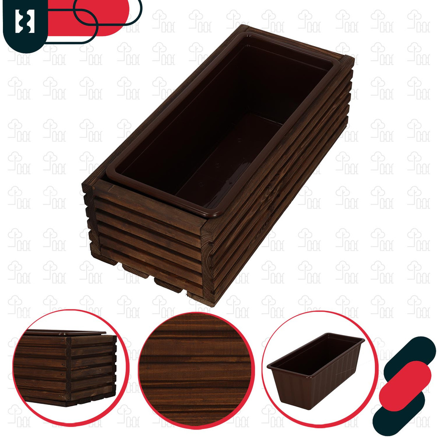 Kotarbau Holz-Gartenpflanzkasten für die Terrasse mit Einsatz, Braun, B: 44 cm, T: 20 cm, H: 20 cm - Bild 6