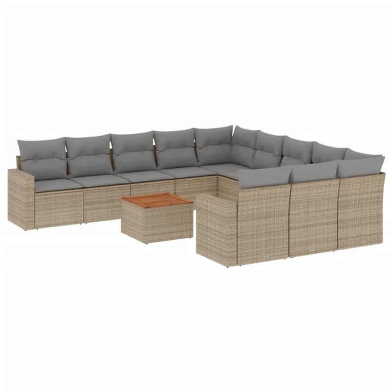 Vidaxl Gartenmöbel-Set aus Polyrattan und Akazie mit 12 Teilen und Kissen, Beige - Bild 2