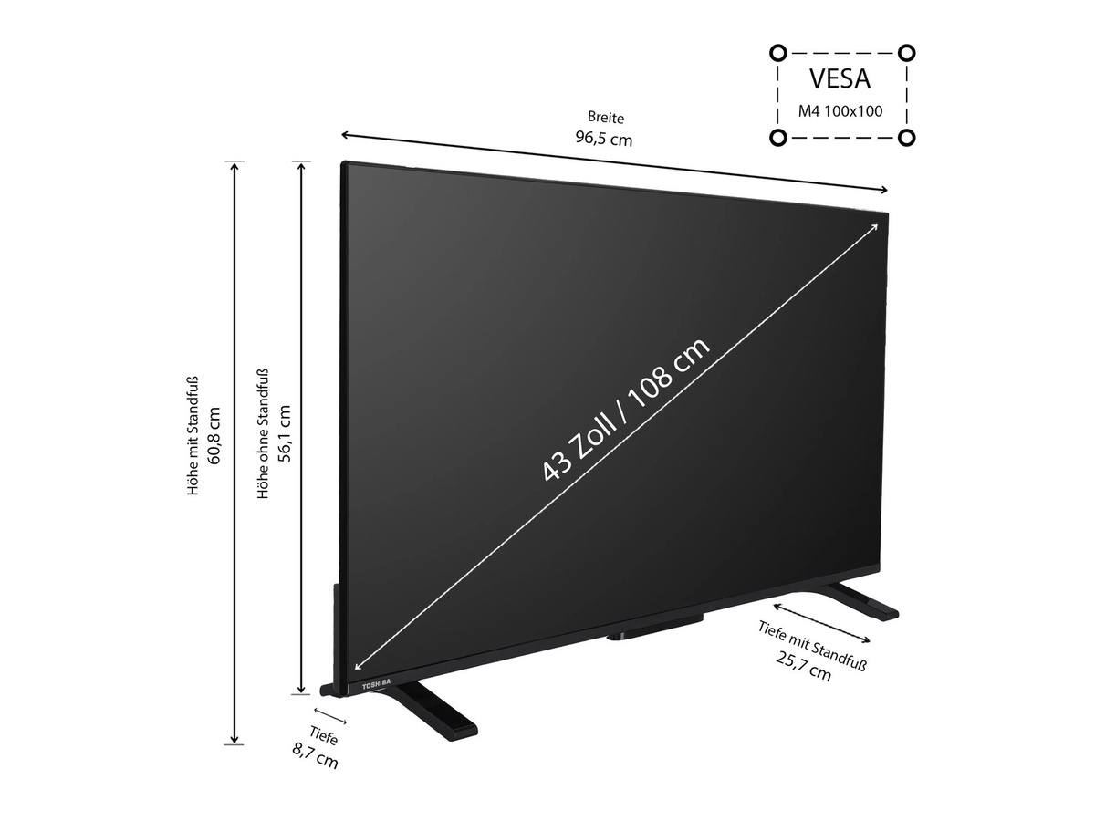 Toshiba 43UV2363DG Smart TV 43 Zoll 4K UHD LED Fernseher mit VIDAA TV, HDR und Triple-Tuner in Schwarz - Bild 2