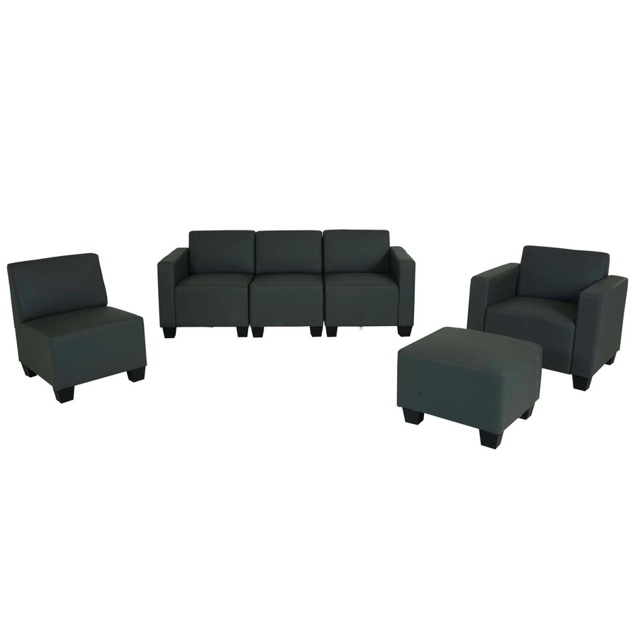 MCW Modular Sofa-System Moncalieri Couch-Garnitur 3-1-1-1 aus Kunstleder in Dunkelgrau - Bild 3
