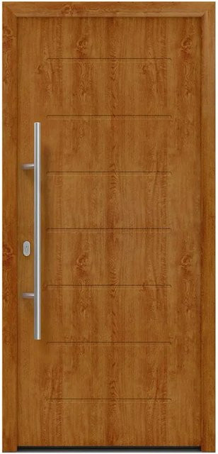 EcoStar Haustür Isopro IP 015 Golden Oak, Farbe: Braun/Gold, B: 110 cm, H: 210 cm, DIN Links - Bild 1
