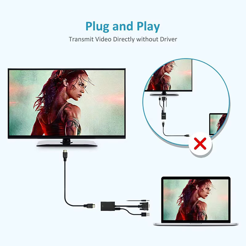 IPUMYNO VGA zu HDMI Adapter mit Audioausgang, 1080p Full HD Konverterkabel für Laptop zu HDTV und Projektor, Schwarz - Bild 2