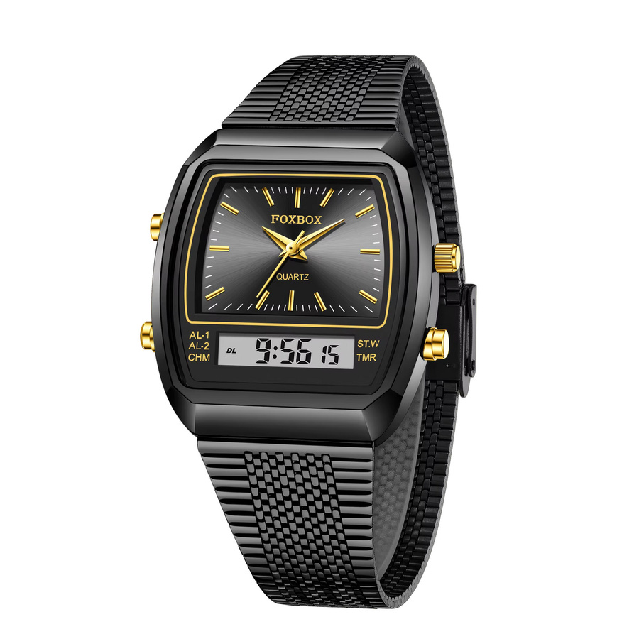 FOXBOX Armbanduhr, Quarz, Digitaluhr, Edelstahl, Schwarz, Herren - Bild 7