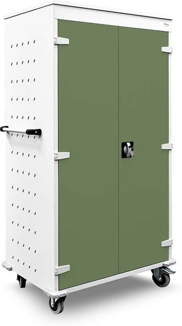 rotstahl Laptopwagen mit 26 Fächern, Korpus lichtgrau und Türen hellgrün, B: 92 cm, H: 154 cm - Bild 1