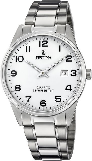 Festina Herrenuhr, Quarz, Edelstahl, 39 mm, Weiß, 5 ATM - Bild 1