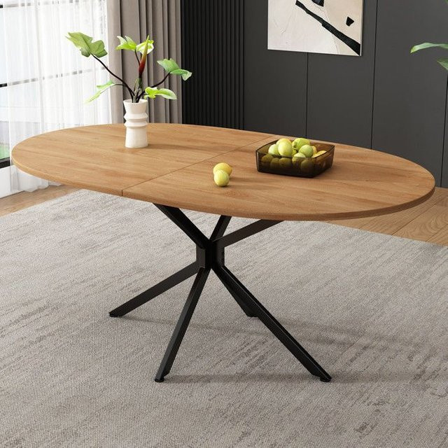 Ovaler Esstisch MUVOE in Braun mit MDF-Holzoptik und gekreuzten Metallfüßen, B/T/H: 120 x 80 x 75,5 cm - Bild 1