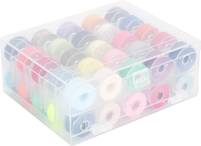 KaiSai Spulenset mit 50 Stück vorgespulten Garnspulen in sortierten Farben in einer transparenten Doppelschicht-Box, Farbe: White und Multicolour - Bild 1
