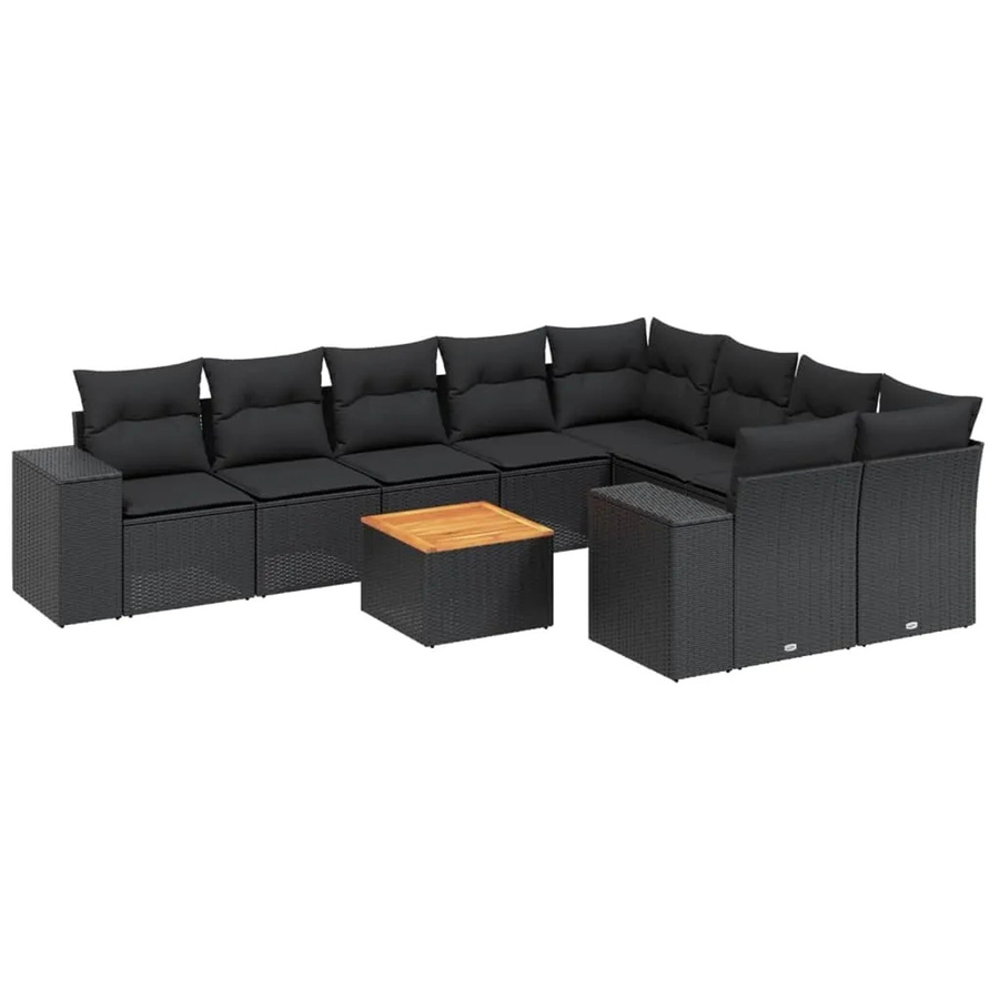 vidaXL 10-tlg Garten-Sofagarnitur in L-Form aus Polyrattan mit Kissen in Schwarz - Bild 2