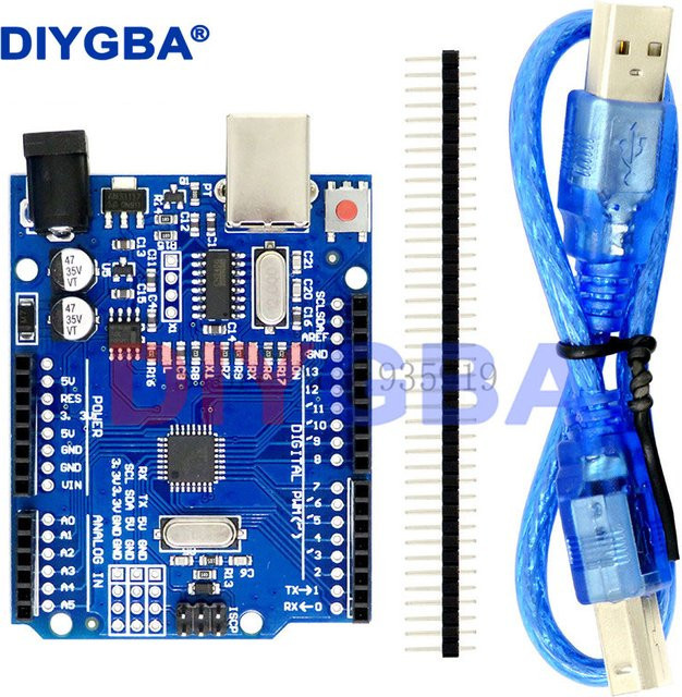 Arduino Uno R3 Development Board mit ATmega328P Chip 16MHz, CH340G, geraden Pin Headern und USB-Kabel in Blau - Bild 1