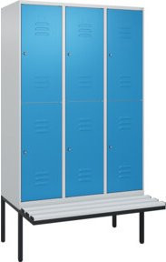 C+P Doppelstock-Spind Classic PLUS Sitzbank mit 3 Abteilen, auskragendes Design, Kunststoff-Sitzfläche, B/T/H: 212 x 120 x 81,5 cm - Bild 1