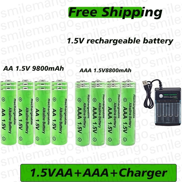 Yuform Akku Set mit Ladegerät: Wiederaufladbare AA 1,5 V 9800 mAh und AAA 8800 mAh in Grün - Bild 1