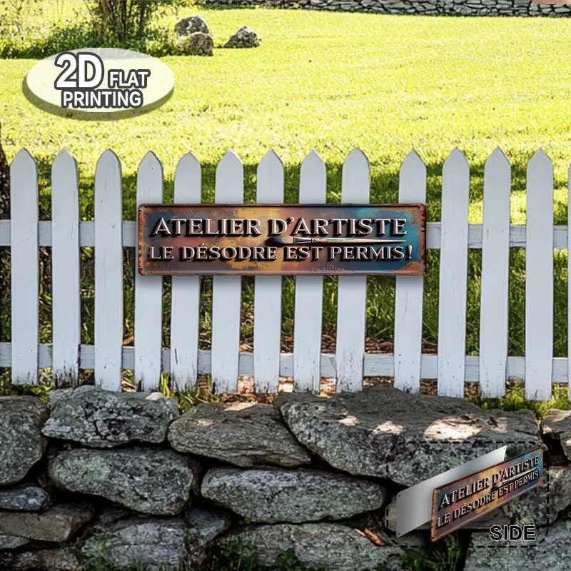 CIFBUY Französische Vintage-Wandkunst aus Aluminium, Mehrfarbiges 2D-Flachdruck-Außenschild für deine Wohnzimmerdekoration, B/H: 40 x 10 cm - Bild 5