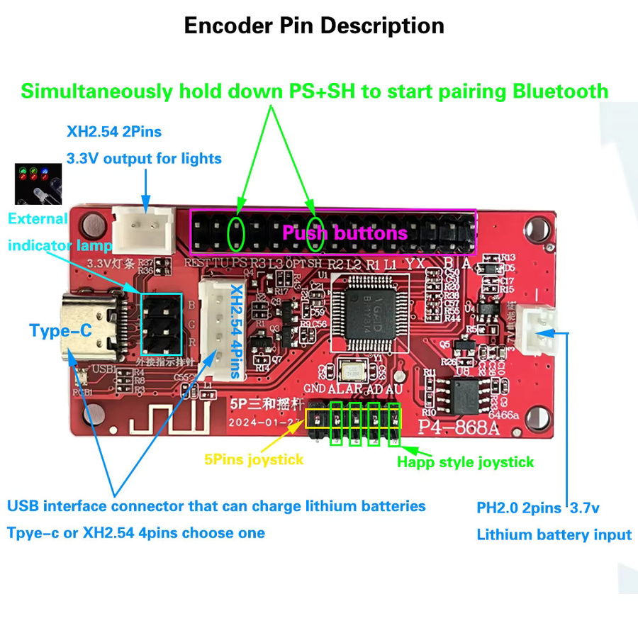 XINWA XINWANG USB Arcade Zero Delay Controller Platine mit Bluetooth für PC, PS3, PS4 und iOS in Rot - Bild 3