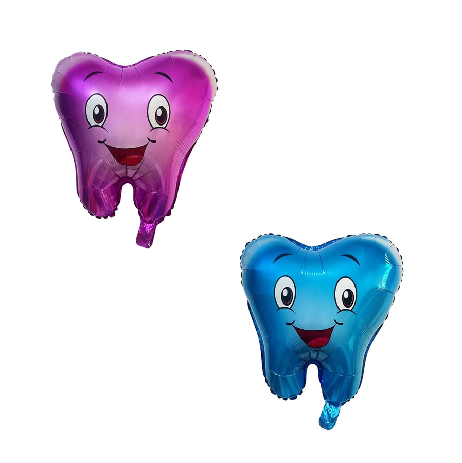 YOUYA DENTAL 2er-Set Aufblasbare Folienballons mit Zahn-Motiv in Rosa und Blau für Kindergeburtstage und Babypartys - Bild 2
