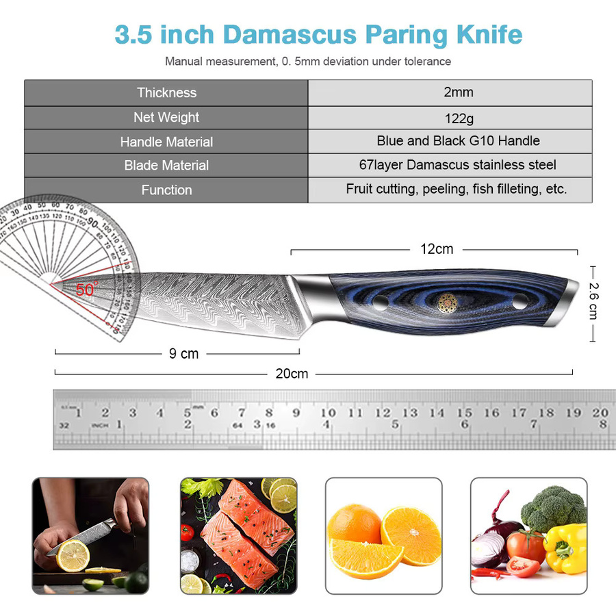 Xituo Damaststahl Schälmesser mit blauem G10-Griff, 8,9 cm Japanisches Obstmesser - Bild 2