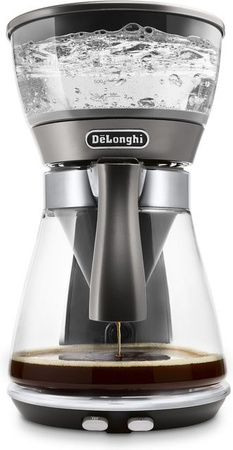 DeLonghi ICM17210 Clessidra Filter-Kaffeemaschine in Glas und Silber-Grau mit 10 Tassen Fassungsvermögen
