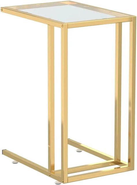 vidaXL Computer-Beistelltisch aus Glas und Eisen in Transparent und Gold, B/T/H: 50 x 35 x 65 cm - Bild 1