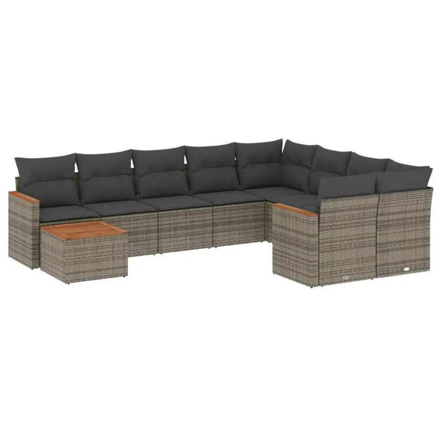 vidaXL 10-tlg. Garten-Sofagarnitur in L-Form aus grauem Poly-Rattan mit Kissen und pulverbeschichtetem Stahlgestell - Bild 2