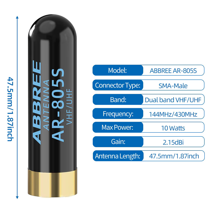 ABBREE AR-805S Mini SMA-Male Dualband 144/430MHz Hochleistungsantenne für Retevis RT1 RT3S RT3 RT8 RT81 TYT MD-380/UV8000D Funkgeräte - Bild 2
