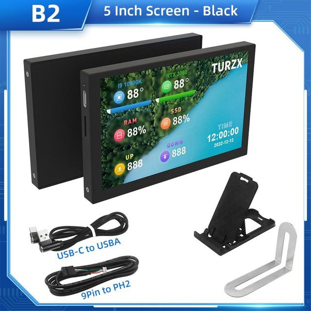 TURZX IPS USB Zweitbildschirm für Computer mit 3,5 Zoll Display und USB-C Anschluss in Schwarz oder Weiß - Bild 1