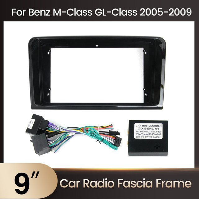 Hea dunit Android Autoradio Blende Adapter für Mercedes Benz ML GL ML350 GL320 X164 2015-2018 in Schwarz mit 9 Zoll Rahmen und Kabelbaum - Bild 1