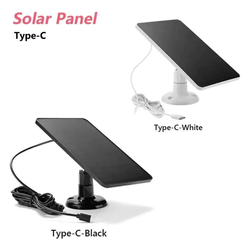 XIKCU Wasserdichtes USB-C Solarpanel mit 360 Grad drehbarer Halterung für Überwachungskameras, Schwarz-Weiß - Bild 2