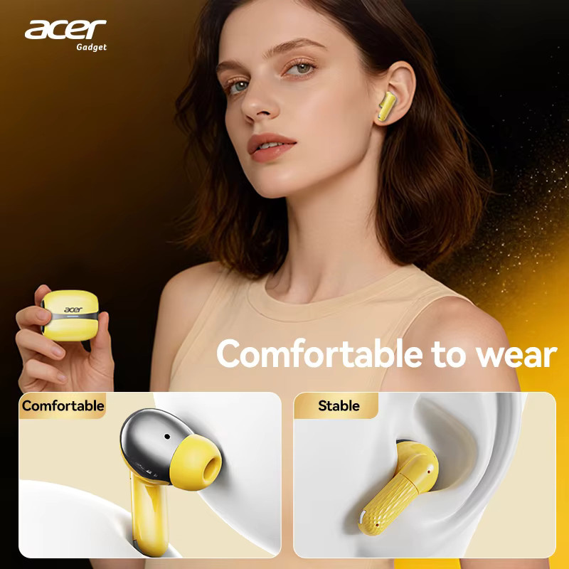 Acer Ohr548 Kabellose Bluetooth In-Ear Kopfhörer mit ANC-Geräuschunterdrückung und Ladecase in Weiß und Gelb - Bild 2