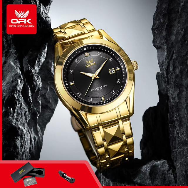 OPK Armbanduhr, Quarz, Edelstahl, Gold, Schwarz, Herren - Bild 1