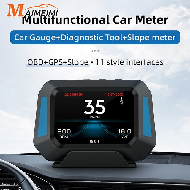 MAIMEIMI P21 Head-Up-Display mit GPS, OBD2-Diagnose und 4x4 Neigungsmesser in Schwarz - Bild 1