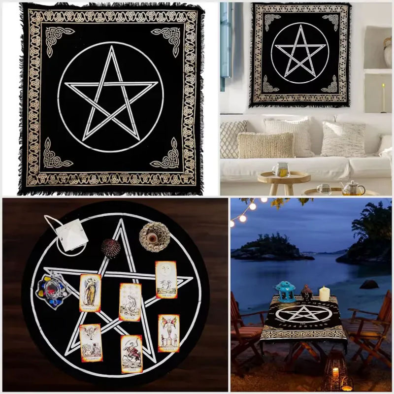 VIKAMA Wandteppich mit Pentagramm-Motiv in Schwarz, mystischer Astrologie-Druck im Bohemian-Stil, rechteckiger Textil-Wandbehang für dein Wohnzimmer oder Schlafzimmer, B/H: 75 x 75 cm - Bild 4