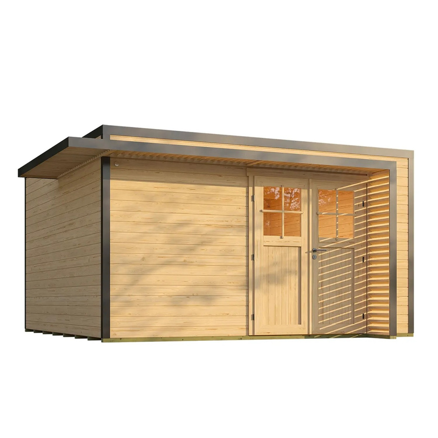 Weka Gartenhaus Amberley mit Doppeltür in Anthrazit und Braun, Holz, Flachdach, B/T: 400 x 400 cm - Bild 2