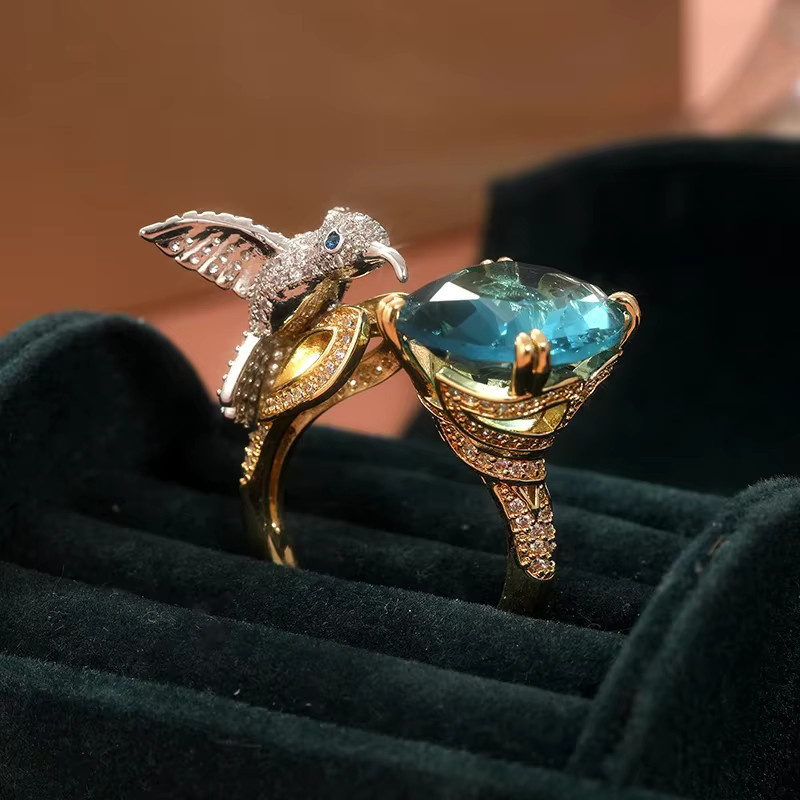 YoYo Vogel-Ring, blauer Stein, Zirkonia, verstellbar, Damen - Bild 3