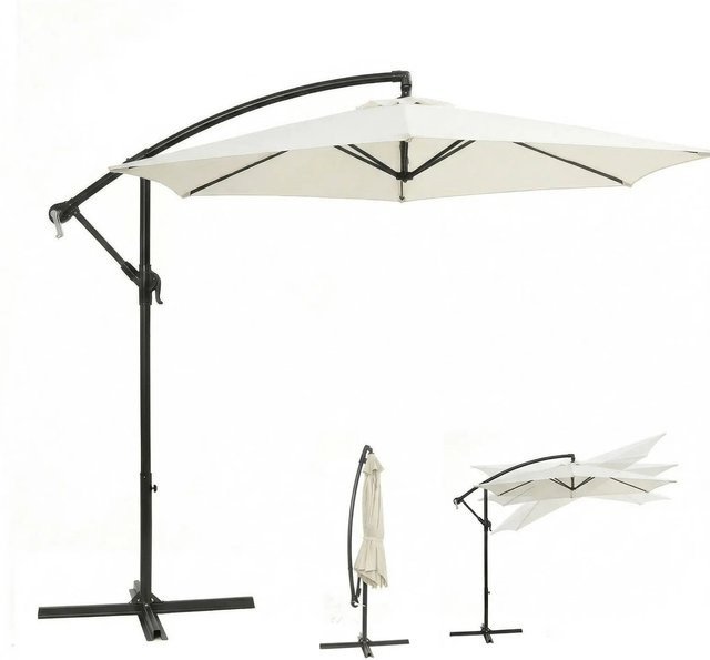 Sekey Aluminium Ampelschirm mit Kurbel und Kreuzständer in Creme/Beige, Durchmesser: 300 cm - Bild 1