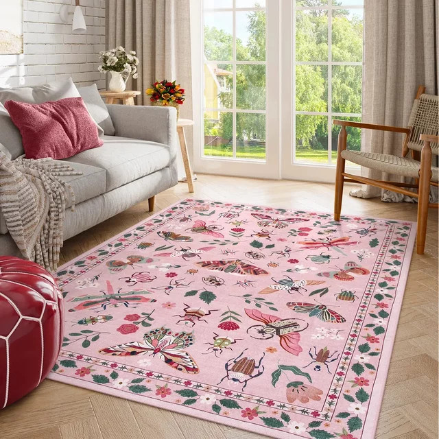 Vionnet Moderner Waschbarer Teppich in Rosa mit Floralem Design für Indoor und Outdoor, B/T/H: 60 x 40 x 40 cm - Bild 1