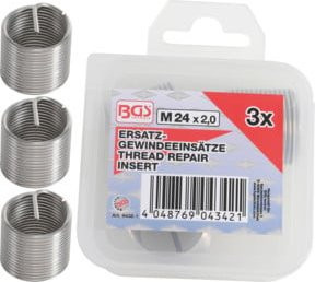 BGS Ersatz-Gewindeeinsätze M24 x 2,0 mm, 3-teilig, Silber - Bild 1