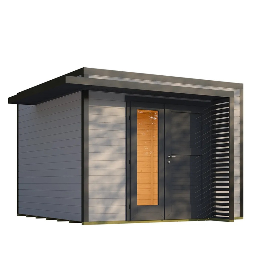 Weka Gartenhaus Amberley mit Flachdach und schwebendem Lamellenvordach in Grau-Anthrazit, B/T: 300 x 300 cm - Bild 2