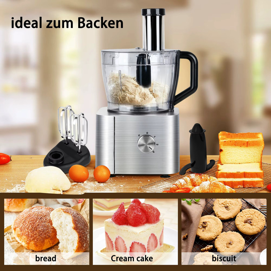 TopStrong Pro Kitchen System 11-in-1 Multifunktions-Küchenmaschine mit 1100 W, Silber, 3,2 l Schüssel und 1,5 l Mixer - Bild 4