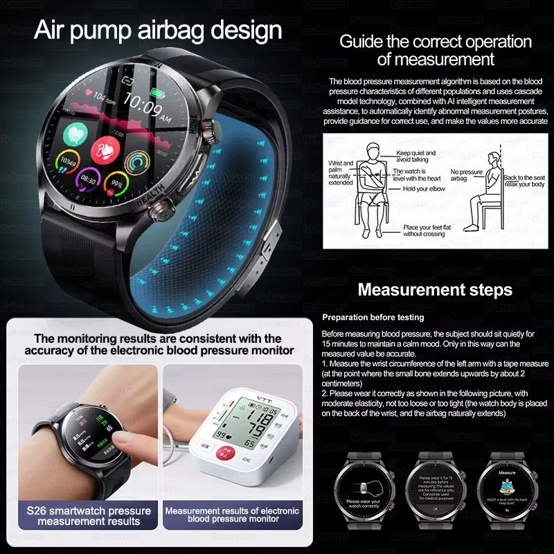 GUHUAVMI Smartwatch mit NFC und Airbag-Blutdruckmessung in Rot - Bild 2