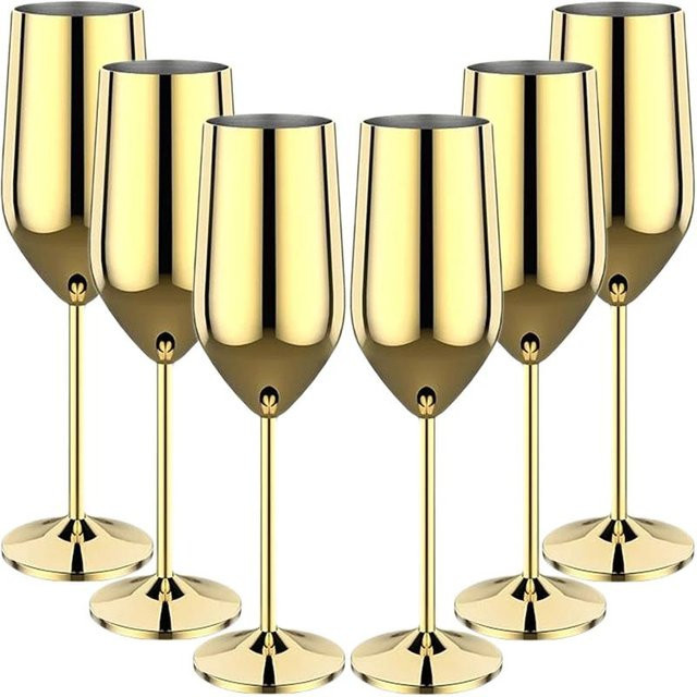 6er Set unzerbrechliche Edelstahl-Weingläser von Yiran Furniture in Silber und Gold, 250 ml Cocktailbecher - Bild 1