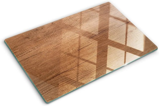 Tulup Herdabdeckplatte aus Glas mit Holz-Schneidebrett in Braun, B/T: 80 x 52 cm - Bild 1