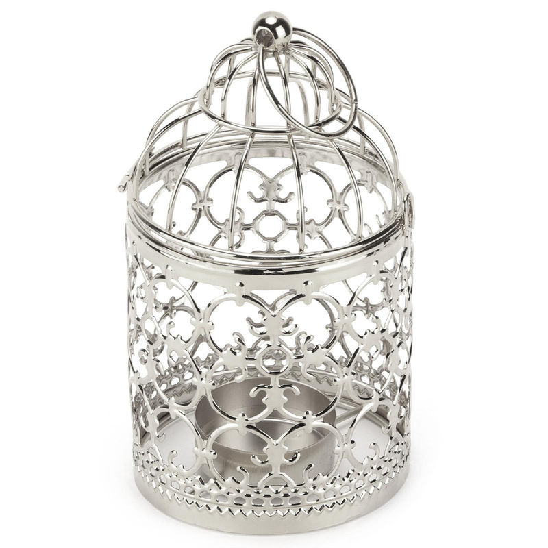 Tooarts Vintage Kerzenhalter im Vogelkäfig-Design aus Metall in Silber für Teelichter, B/T/H: 7,8 x 7,8 x 14,8 cm - Bild 3
