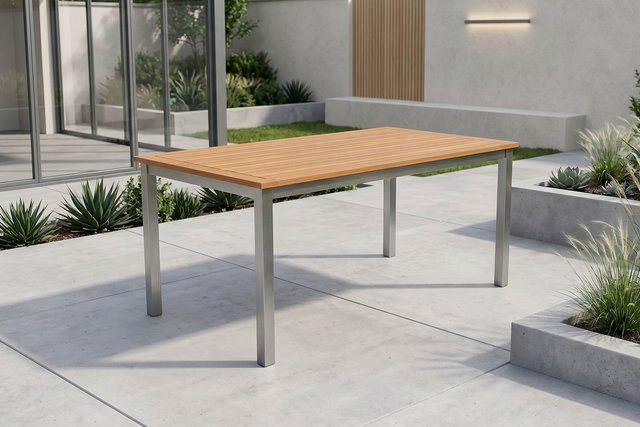 Villana Tasmania Esstisch aus Aluminium und Holz in Silber und Beige, B/T: 150 x 90 cm, FSC-zertifiziert - Bild 1
