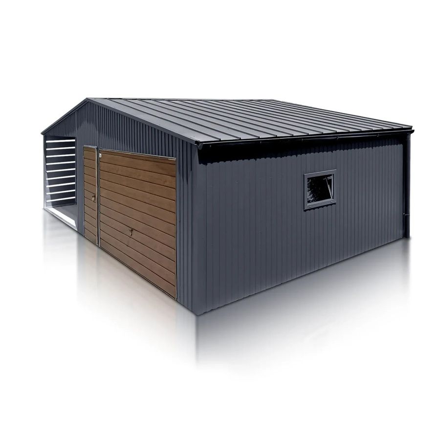 Liderstal Einzelgarage Basic aus Trapezblech mit Carport und Up-and-Over Tor in Anthrazit, Breite: 550 cm, Höhe: 340 cm - Bild 2