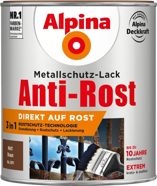 Alpina Metallschutz-Lack Anti-Rost, braun matt, 0,75 l - Bild 1